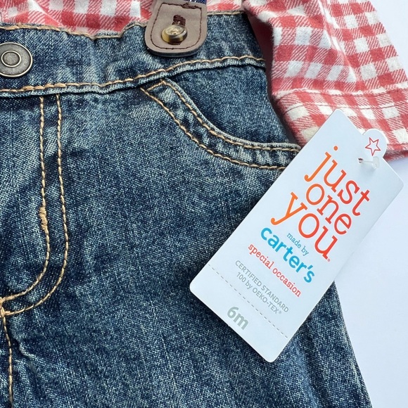 Red Checkered Kids bodysuit with Suspenders - Picture 3 of 10